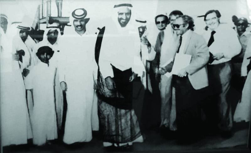 Ali Albwardy, owner of Spinneys in the UAE, pictured with Sheikh Rashid, the late Ruler of Dubai. Sheikh Rashid was the supermarket's first customer when it opened in Deira in 1961. Photo: Spinneys