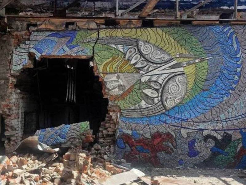 Mosaics are an important architectural feature of Ukrainian public spaces but many have been destroyed by Russian shelling.  PA