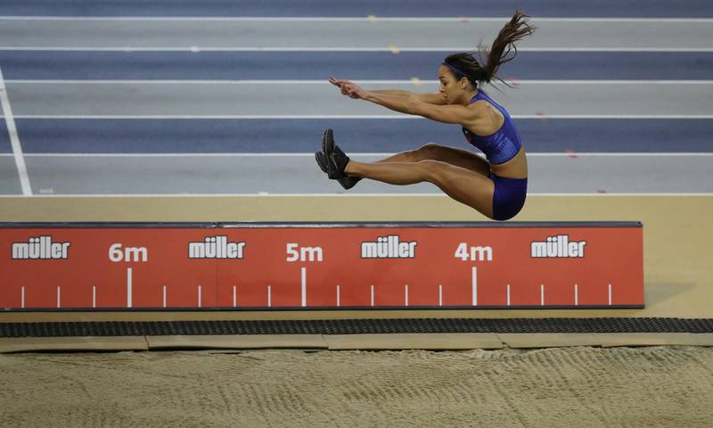 Great Britain's Katarina Johnson-Thompson in action during the women's long jump final at the Glasgow Indoor Grand Prix, on Saturday, February 15. Reuters