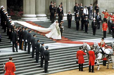 The Prince and Princess of Wales leave St Paul's Cathedral on their wedding day, 29th July 1981. (Photo by Jayne Fincher/Princess Diana Archive/Getty Images)