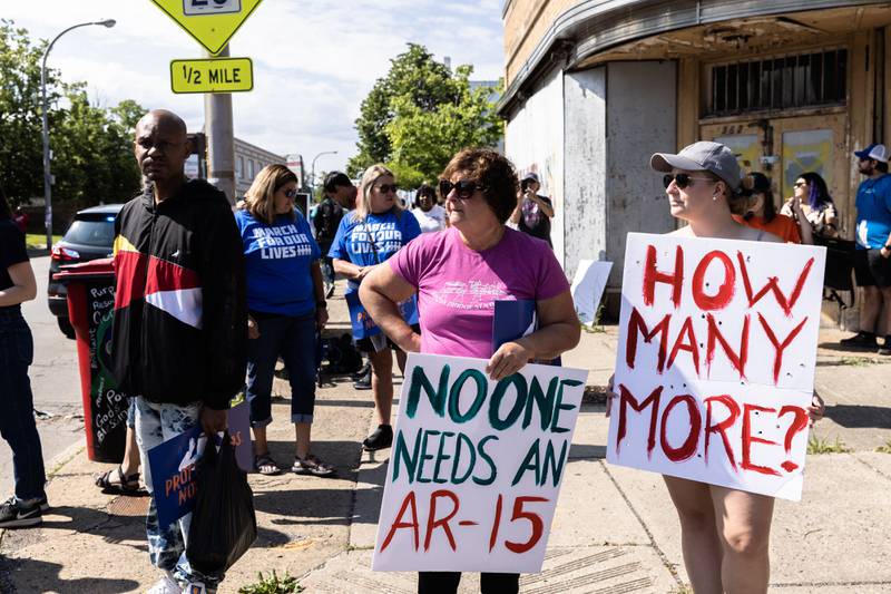 Gun reform advocates in hundreds of communities across the US took to the streets following shootings earlier this year in Buffalo and Uvalde, Texas. Getty Images / AFP

