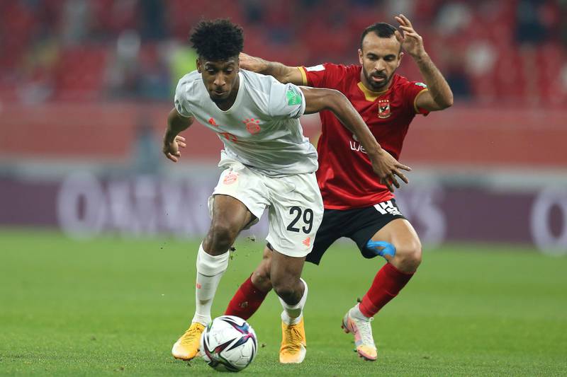 Bayern's Kingsley Coman on the attack in Qatar. AP