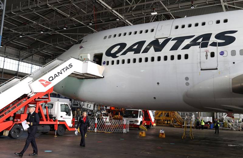 Qantas celebrates the departure of its last 747 jumbo jet from the Sydney Airport. Reuters
