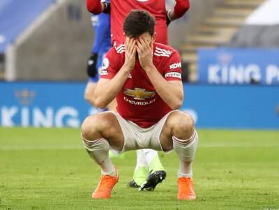 Manchester United's Harry Maguire reacts after missing a chance. Reuters