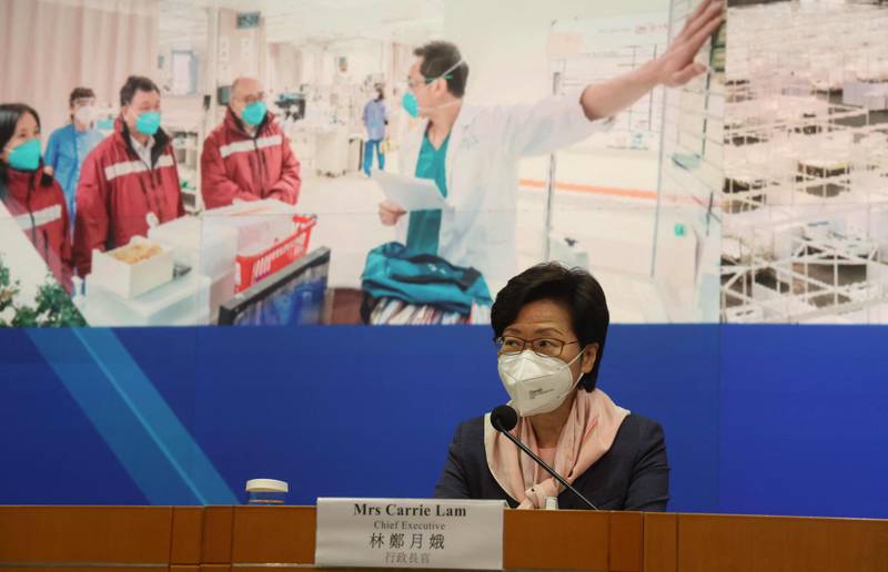 Hong Kong's Chief Executive Carrie Lam updates the press about the Covid-19 situation in Hong Kong. Photo: AFP