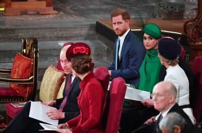 The princes are joined by their wives for a Commonwealth Day service in March 2020 in London. Getty Images