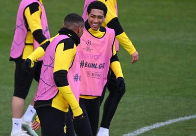 Defender Manuel Akanji and midfielder Jude Bellingham train in Dortmund. AFP