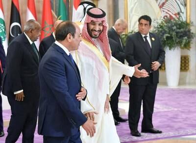 Egypt's President Abdel Fattah El Sisi with Saudi Arabia's Crown Prince Mohammed bin Salman, ahead of the Arab League summit in Jeddah. Reuters

