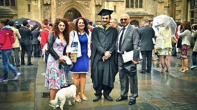 Anoosheh Ashoori (far-right) with his family in the UK before his arrest and detention in Iran. Image provided by family