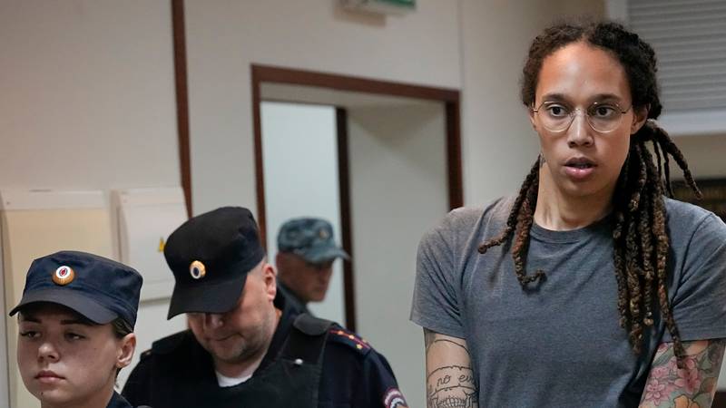 Brittney Griner is escorted from a courtroom after a hearing just outside Moscow in August. AP Photo