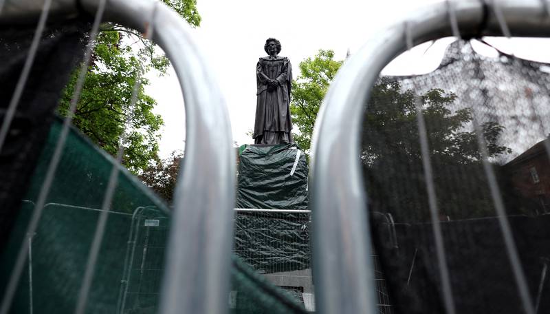A statue of former British prime minister Margaret Thatcher in Grantham on Monday. The statue had eggs thrown at it after its unveiling. Reuters