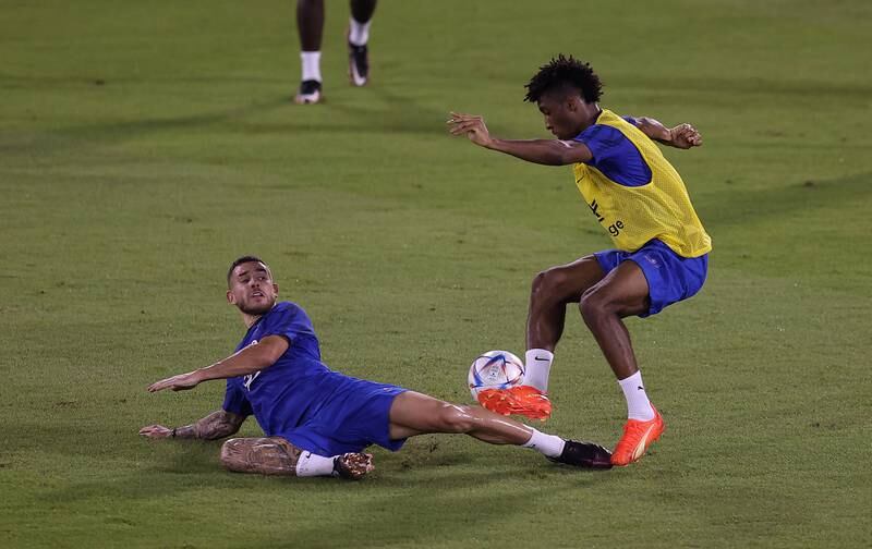 France's Kingsley Coman is challenged by Lucas Hernandez. Getty
