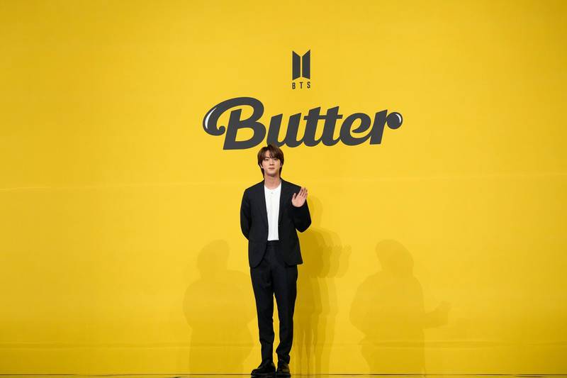 Jin, a member of K-pop boy band BTS, at the launch of new digital single album 'Butter' in Seoul, South Korea, May 21, 2021. Reuters