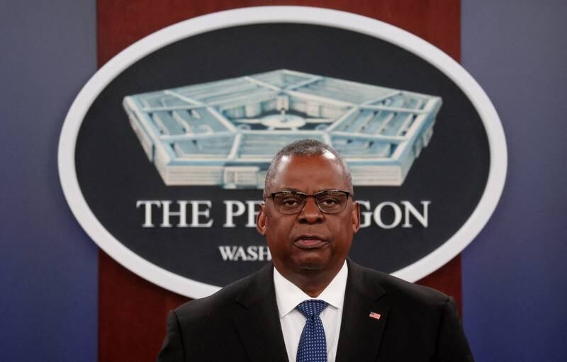 US Defence Secretary Lloyd Austin gives a press briefing at the Pentagon in Washington. Reuters