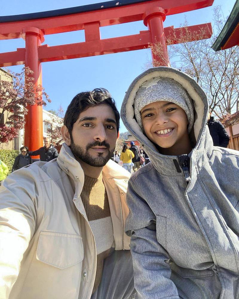 Sheikh Hamdan bin Mohammed, Crown Prince of Dubai with Mohammed bin Ahmed Jaber Al Harbi (Maj) at Kyoto's Fushimi Inari Shrine. Instagram / faz3