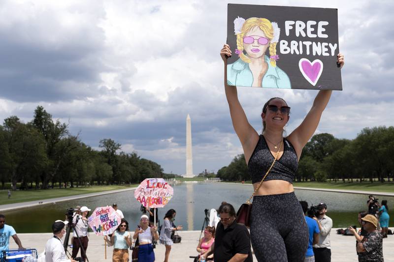 Maggie Howell supporter of pop star Britney Spears protests at the Lincoln Memorial, during the "Free Britney" rally in Washington