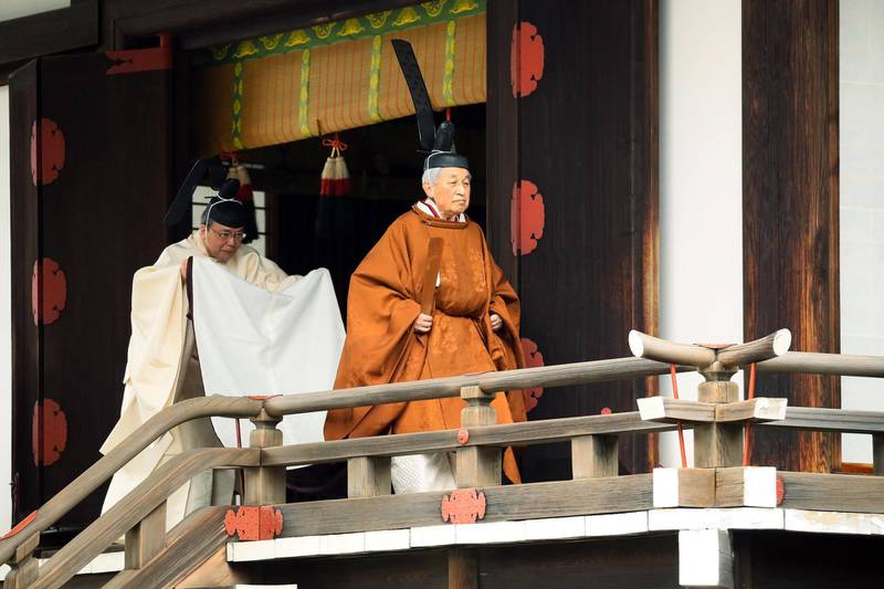 Japanese Emperor Akihito walks on the day of his abdication ceremony at the Imperial Palace in Tokyo, Japan. EPA