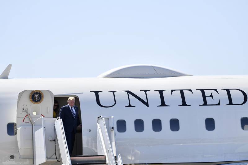 US President Donald Trump disembarks from Air Force One upon landing at the Biarritz Pays Basque Airport in Biarritz on the opening day of the G7 summit in Biarritz, France. EPA