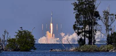 A SpaceX Falcon 9 rocket launching at Cape Canaveral Space Force Station in Florida. OQ Technology's third satellite mission this year was aboard a Falcon 9 rideshare mission. AP