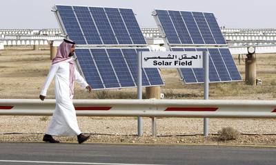 A field of solar panels at Saudi Arabias King Abdulaziz City of Sciences and Technology. The kingdom has created an organisation to manage its renewables projects – and the announcement included deadlines. Fahad Shadeed / Reuters