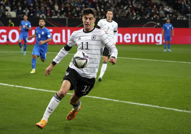 Kai Havertz controls the ball during the international friendly match between Germany and Israel. AP
