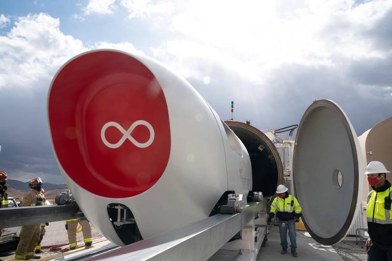 A Virgin Hyperloop pod is seen at their DevLoop test site in Las Vegas, Nevada. Reuters