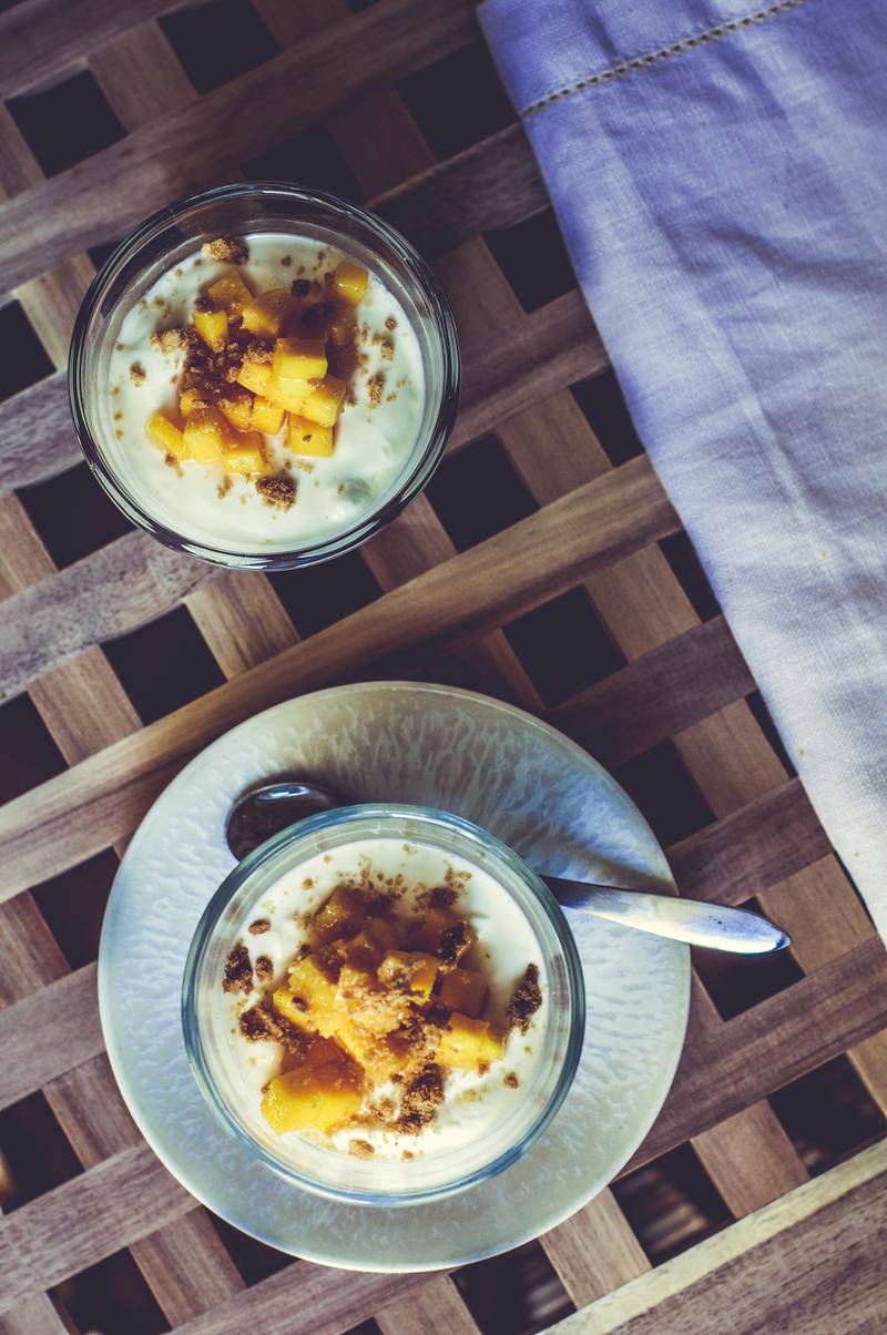 Mango and ginger cheesecake pots