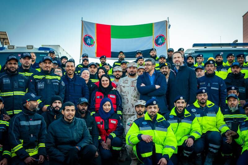 Sheikh Abdullah visits the headquarters of the UAE search and rescue team in Turkey. Wam