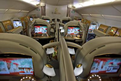 First class section of an Emirates airlines Airbus A380. AP Photo