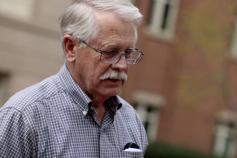 Carl Mueller speaks to reporters outside of the Albert V Bryan US Courthouse in Alexandria, Virginia. AFP
