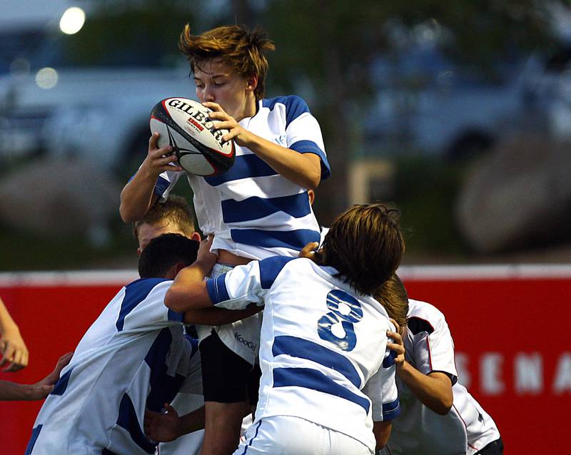 Dubai, United Arab Emirates-March, 23, 2013; Dubai College and JESS U-14  teams in action during the  UAE Schools Rugby Finals at the Sevens Grounds  in Dubai .  (  Satish Kumar / The National ) For Sports