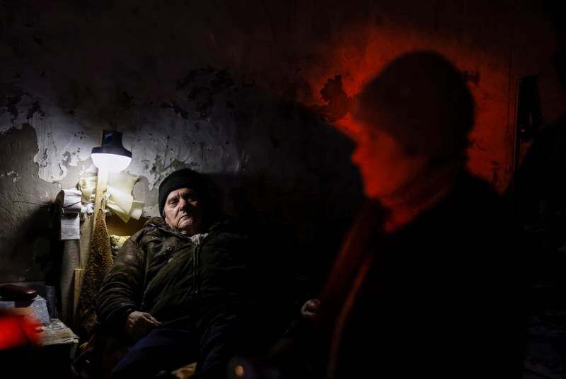 Seventy-two-year-old Olga and her husband Victor camp out in their basement at a village in close proximity to the frontline, in the northern Kherson region, Ukraine, on November 5. EPA