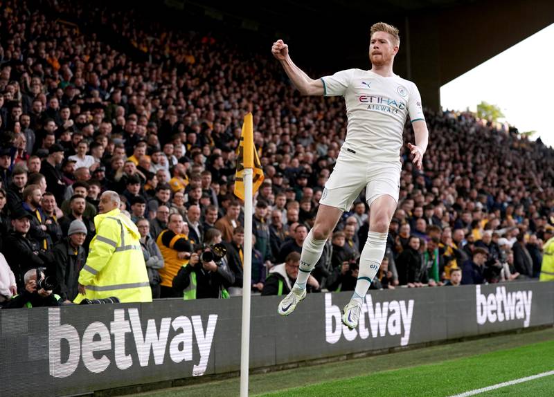 Manchester City's Kevin De Bruyne celebrates scoring the first. PA