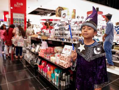 Aarush Kumar dressed up as a wizard for the Harry Potter and the Cursed Child book launch at the Mall of the Emirates. Victor Besa for The National