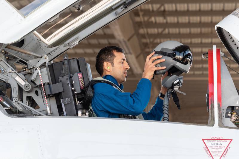 Mr Al Neyadi on a T-38 jet, which travels faster than the speed of sound and prepares astronauts for spaceflight.