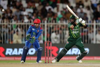 Pakistan's Iftikhar Ahmed bats during a T20 series against Afghanistan in Sharjah. Chris Whiteoak / The National