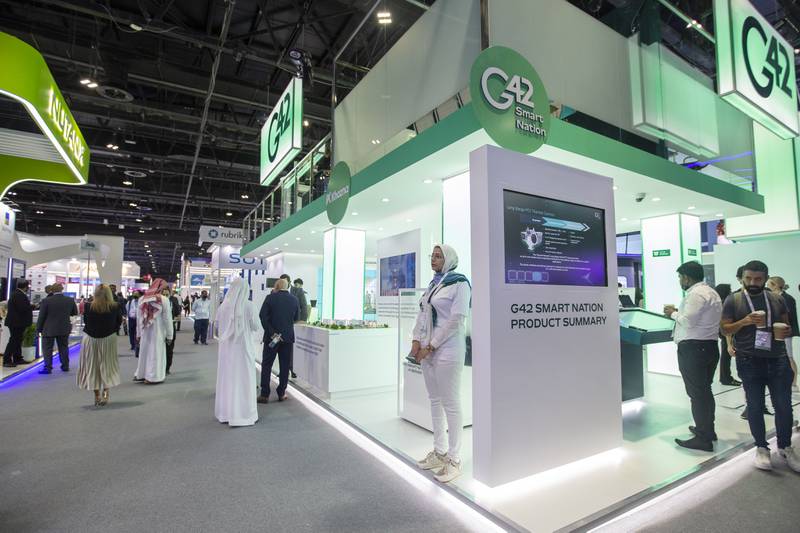 The G42 stand at Gitex Technology Week in Dubai. Leslie Pableo for The National