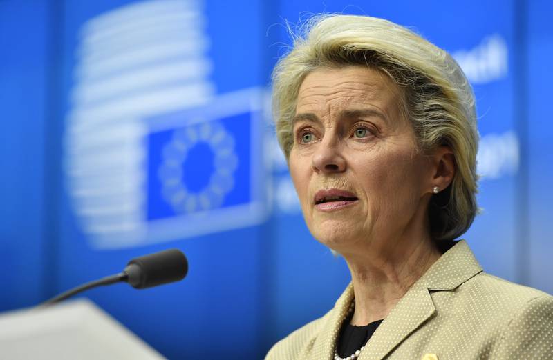 European Commission President Ursula von der Leyen says the bloc will hit Russia with 'massive economic and financial sanctions' if it invades Ukraine. AP Photo