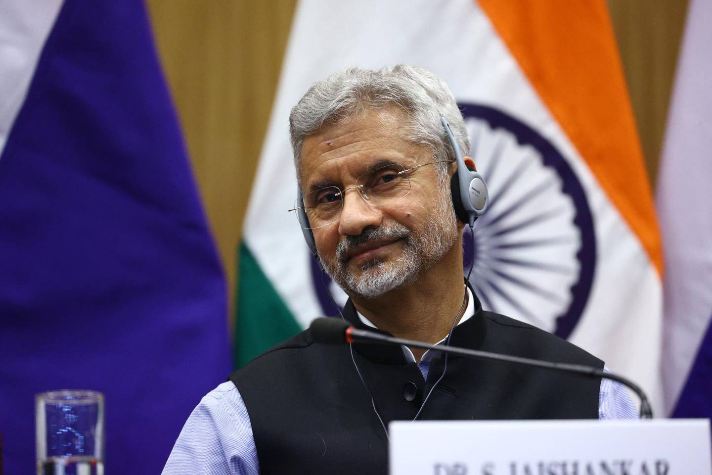 Indian Foreign Minister Subrahmanyam Jaishankar attends a news conference following talks with his Russian counterpart Sergei Lavrov in New Delhi, India, April 6, 2021. Russian Foreign Ministry/Handout via REUTERS  ATTENTION EDITORS - THIS IMAGE WAS PROVIDED BY A THIRD PARTY. NO RESALES. NO ARCHIVES. MANDATORY CREDIT.