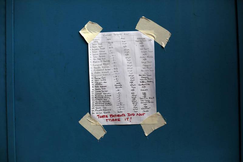Taped to the wall near to the clinic is a list of names, below which someone has scrawled in red marker ‘THESE PATIENTS DID NOT MAKE IT!’