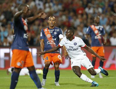 Blaise Matuidi of Paris Saint-Germain celebrates scoring the lone goal on Friday night in his side's 1-0 win against Montpellier in Ligue 1. Guillaume Horcajuelo / EPA / August 21, 2015 