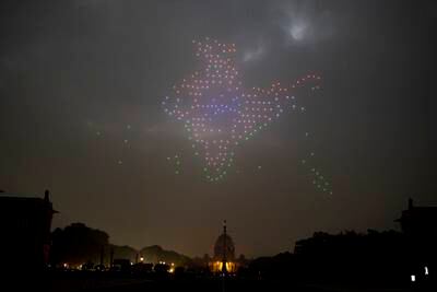Dozens of drones form India's map in New Delhi's night sky. AP