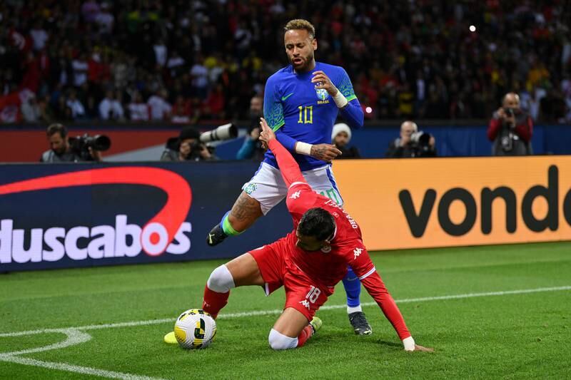 Ghaylene Chaalali of Tunisia tackles Neymar of Brazil. Getty Images