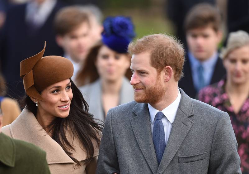 Prince Harry and Meghan arriving to attend the Christmas Day morning church service at St Mary Magdalene Church in Sandringham, Norfolk, in 2017. PA