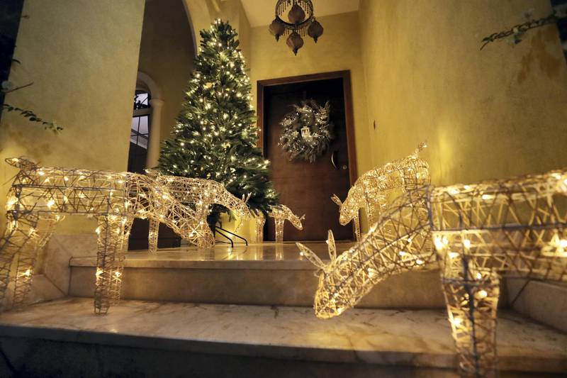 Dubai, United Arab Emirates - December 08, 2020: Christmas. Festive decorations by UAE residents. Lucy Gregory's house. Tuesday, December 8th, 2020 in Dubai. Chris Whiteoak / The National