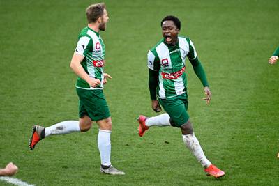 Lommel's Marlos Moreno celebrates after scoring during a soccer match between SK Lommel and Westerlo, Sunday 14 March 2021 in Lommel, on day 23 of the 'Proximus League' 1B second division of the Belgian championship. BELGA PHOTO YORICK JANSENS. No Use Belgium.