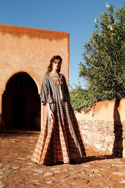 Saudi label Sotra offers an understated collection in shades of warm terracotta and burnt umbre