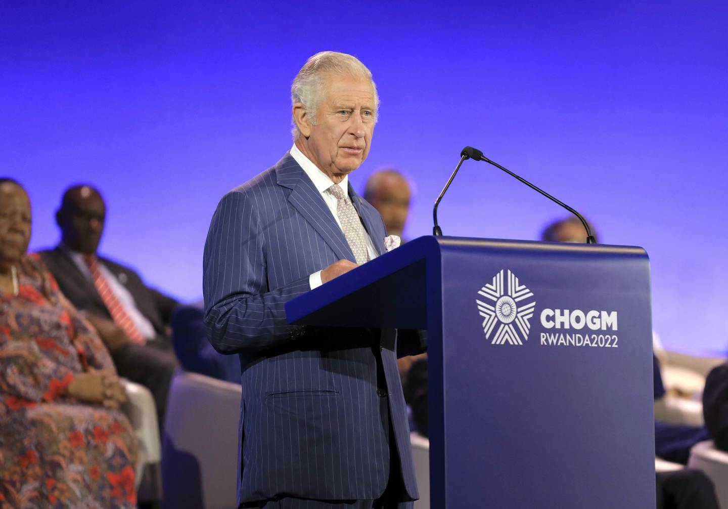 Britain's Prince Charles delivers his speech at the 26th Commonwealth Heads of Government Meeting. EPA