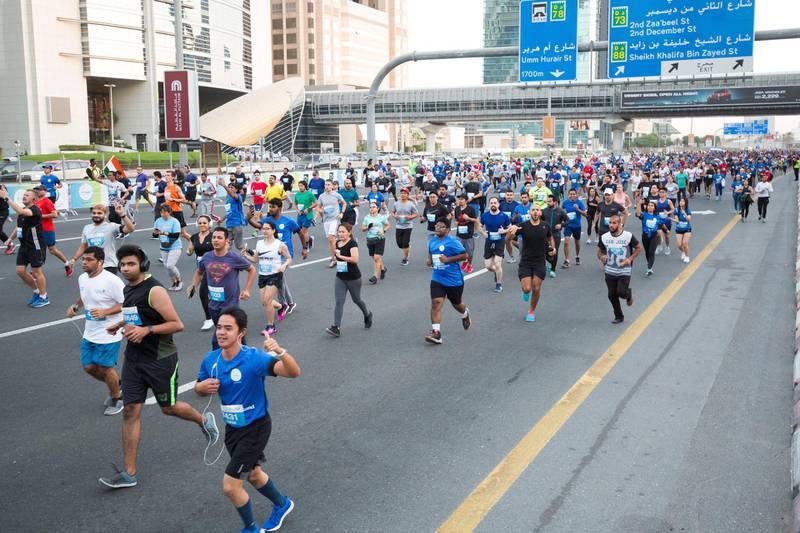 Dubai, United Arab Emirates - Participants starting to run at the Dubai 30x30 Run at Sheikh Zayed Road.  Leslie Pableo for The National