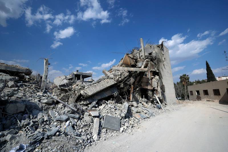 The Scientific Research Center building that was hit by the strikes that were launched on 14 April 2018 by the United States, Britain and France in Barzeh neighborhood in Damascus, Syria, in retaliation for an alleged chemical attackd. The Syrian Information Ministry organized a tour to the center, which the government said was used for pharmaceutical uses.  EPA / YOUSSEF BADAWI